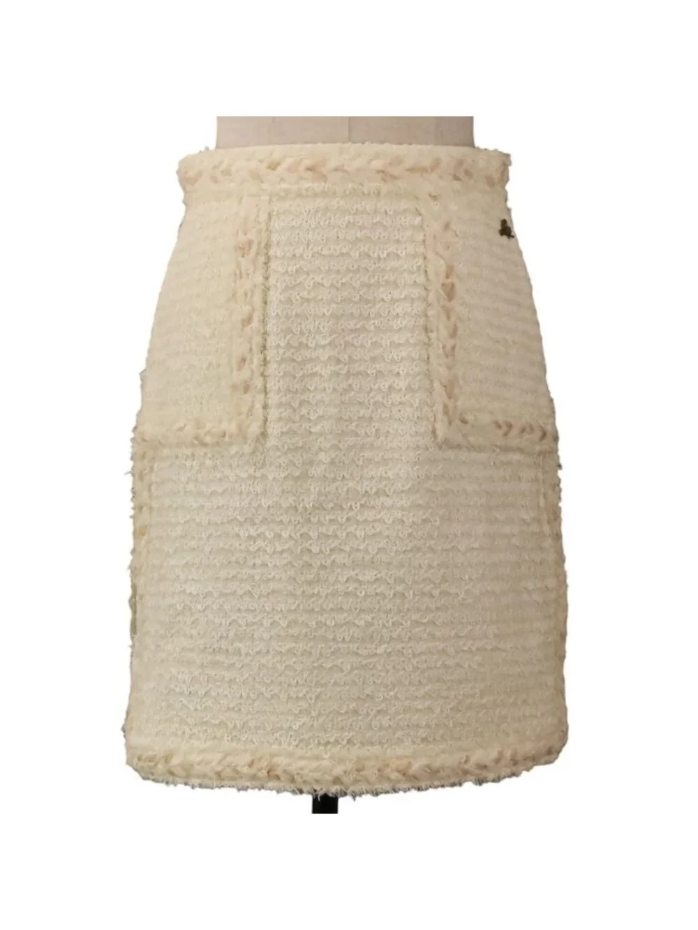 Chanel Tweed Jacket Skirt Set 36 Beige